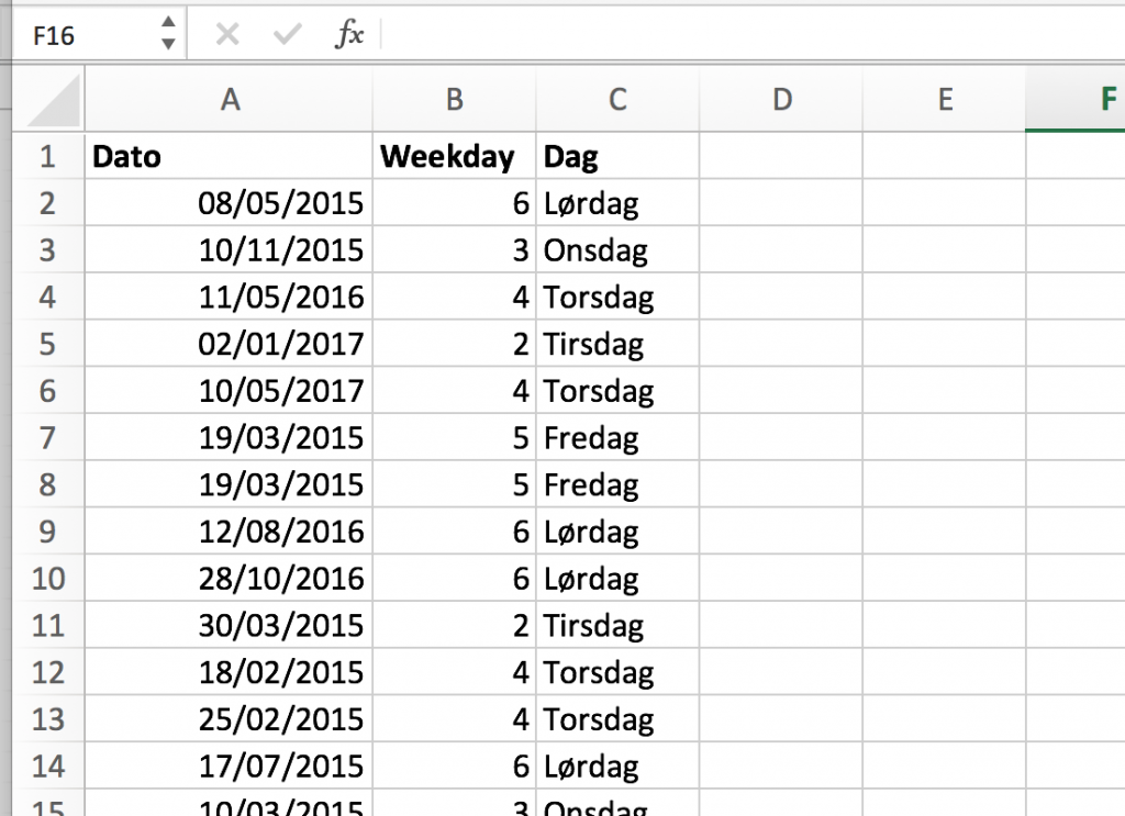 Excelskolen 6 – Find ugedag for en bestemt dato